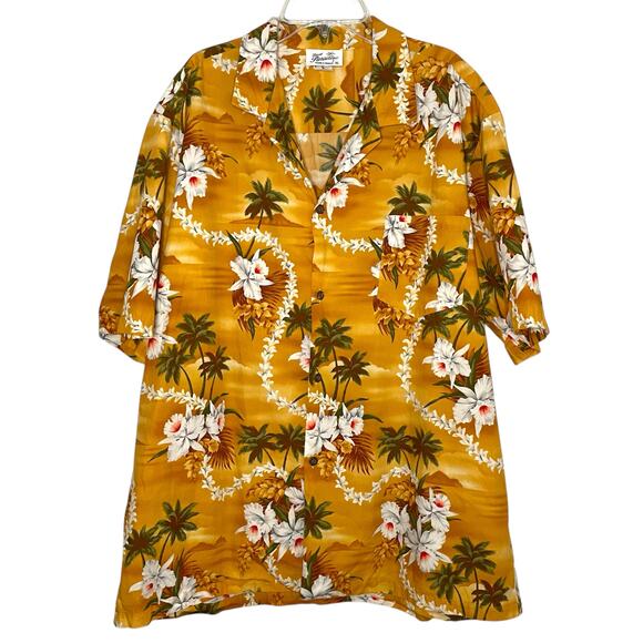 Local Paradise Floral Hawaiian Shirt Mens Size XL Yellow Button Up Vacation - Picture 1 of 7